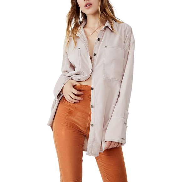 Free People Baby Cord Button Down Top Women’s Oversized Collared Shirt XS - Picture 3 of 8